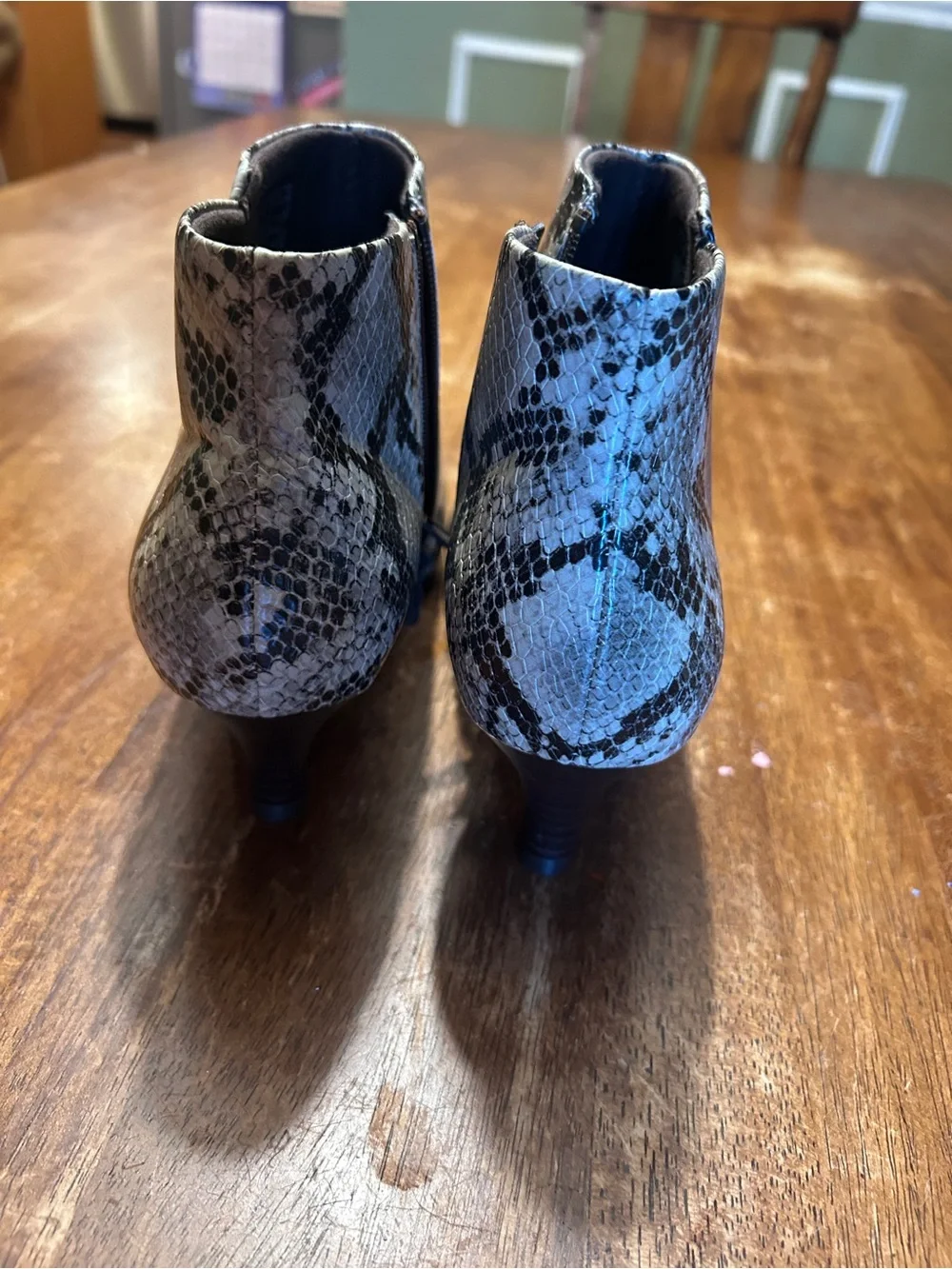 Clark’s Kitten Heel Snake-Print Baddie Maximalist Rockstar Pointy Toe Ankle Boot